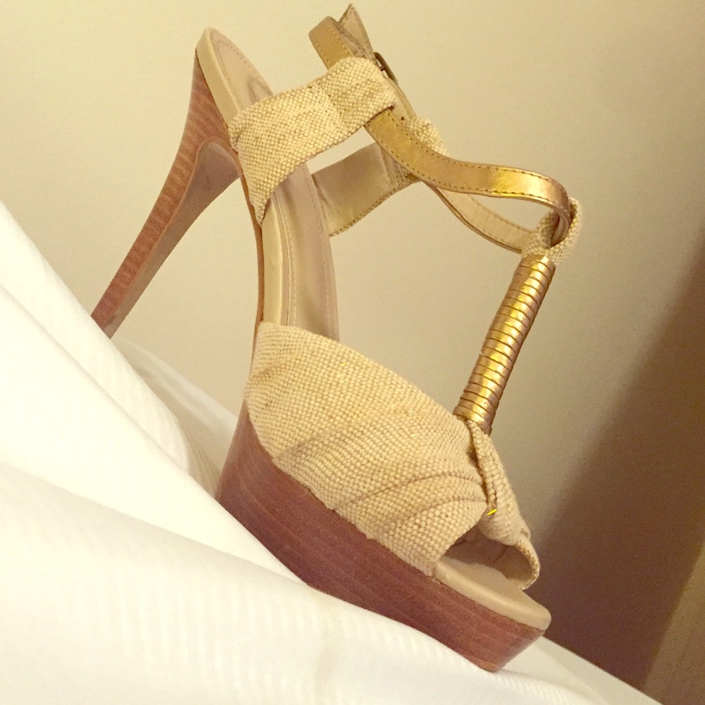 Aldo Stacks Gold Fabric Platforms